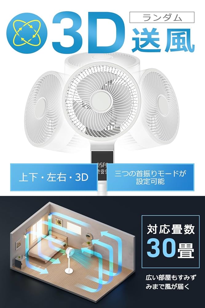 サーキュレーター 扇風機 マイナスイオン 空気清浄消臭 最大30畳対応 除湿 Amazon | サーキュレーター 扇風機 リビング 【2025夏節電対策